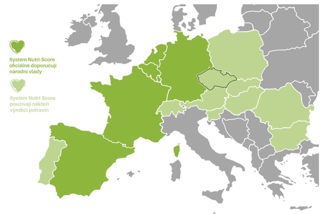 NutriScore - mapa použití v Evropě